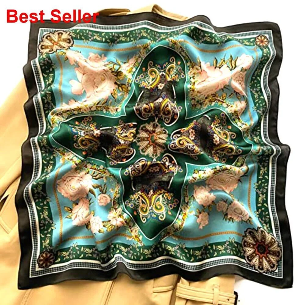 100% Pure Mulberry Silk Square Scarf 27x27 Women Neckerchief Headscarf